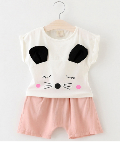 Cute Wink Cat Short Sleeve T-shirt + Short Pants Clothes