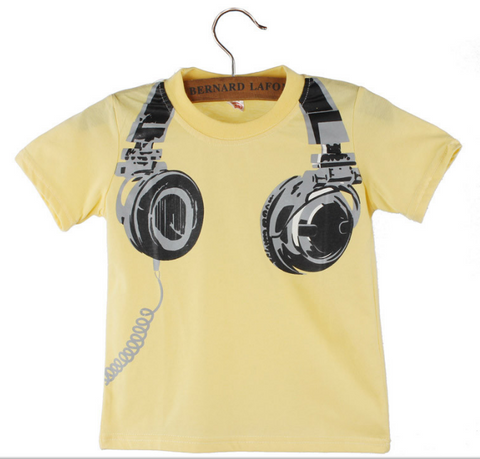 Headphone Pattern Short Sleeve T Shirt Tops Baby Clothes