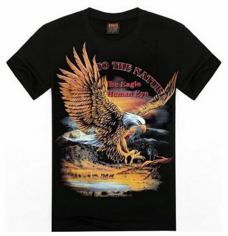 O-neck Cotton Comfortable Man T-shirt Eagle Print