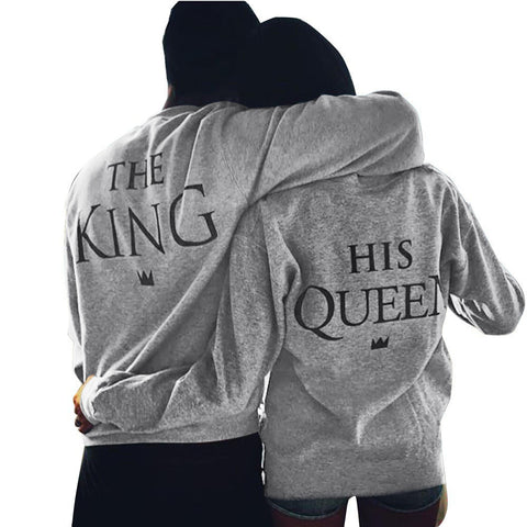 Couple Sweatshirt Hoodies Long Sleeve T Shirts King And Queen Print