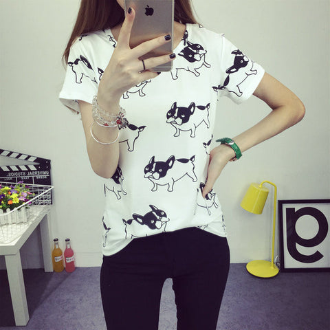 Cute Dog Printed Fashion Clothes T-shirts For Women
