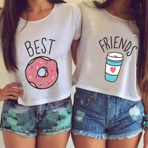 Donut And Coffee Duo Flowy Print Casual Tees