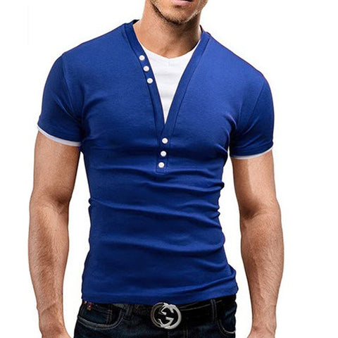Short Sleeve Fake Two T Shirt V-Neck Slim Men T-Shirt