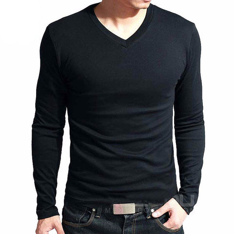 High-elastic Cotton T-shirts Men's Long Sleeve V-neck
