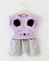 Cute Wink Cat Short Sleeve T-shirt + Short Pants Clothes