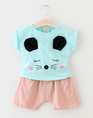 Cute Wink Cat Short Sleeve T-shirt + Short Pants Clothes