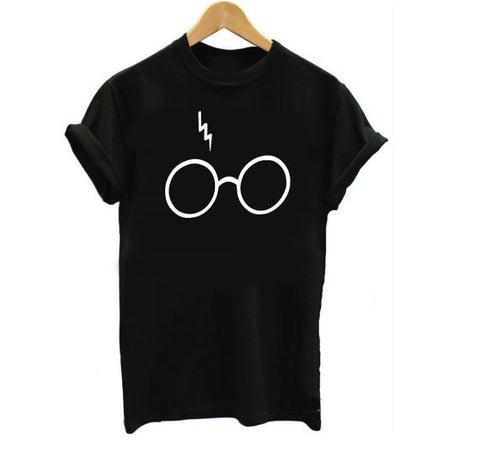 Womens Harry Potter Lightning Glasses Printed T-shirt Tees