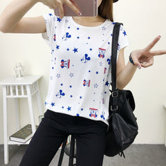 Female T shirts Carton Letter Print Top O-neck