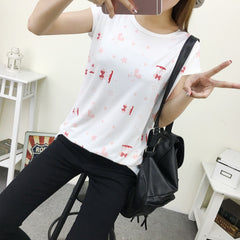 Female T shirts Carton Letter Print Top O-neck