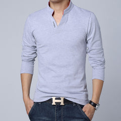 Men Clothes Solid Color Long Sleeve Slim Fit T Shirt