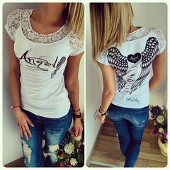 Lace Angel Wing Printed T-shirts For Women