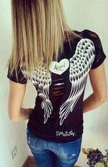 Lace Angel Wing Printed T-shirts For Women