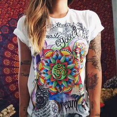 Female Retro Graffiti Flower Tops Tee Lady T Shirts