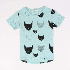 Jersey Allover Cat Print Short Sleeves