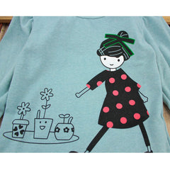 Cartoon Girl Print Long Sleeve T shirts Casual Blouse