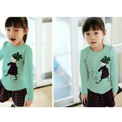 Cartoon Girl Print Long Sleeve T shirts Casual Blouse