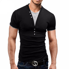 Short Sleeve Fake Two T Shirt V-Neck Slim Men T-Shirt