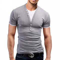 Short Sleeve Fake Two T Shirt V-Neck Slim Men T-Shirt