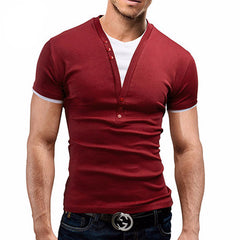 Short Sleeve Fake Two T Shirt V-Neck Slim Men T-Shirt