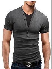 Short Sleeve Fake Two T Shirt V-Neck Slim Men T-Shirt