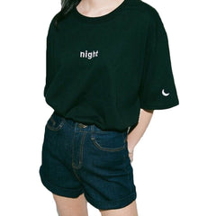 Harajuku Embroidery Letter Moon Night Day Sun Women T-shirt