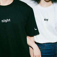 Harajuku Embroidery Letter Moon Night Day Sun Women T-shirt