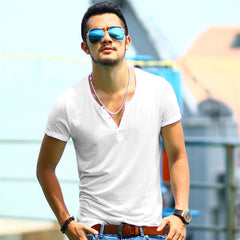 Casual Short Sleeve V-neck Cotton Men T-shirt