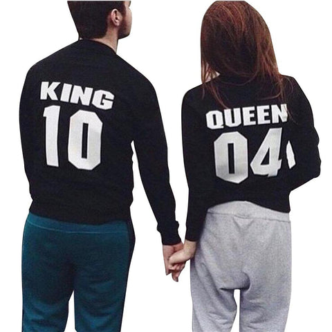 Queen King Letter Print Casual Hoodie Couple T Shirt