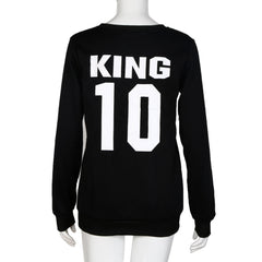 Queen King Letter Print Casual Hoodie Couple T Shirt