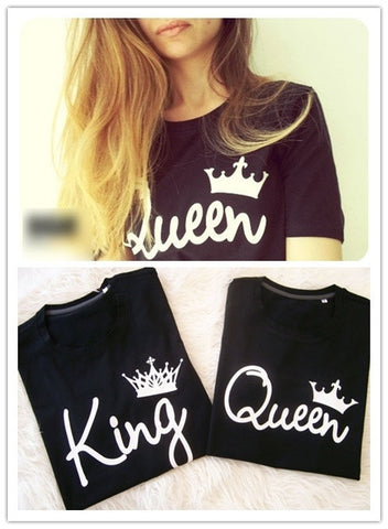 Summer T-Shirt Couple O-neck King Queen Crown Letter Print