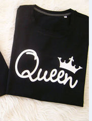 Summer T-Shirt Couple O-neck King Queen Crown Letter Print