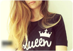 Summer T-Shirt Couple O-neck King Queen Crown Letter Print