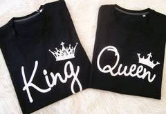 Summer T-Shirt Couple O-neck King Queen Crown Letter Print