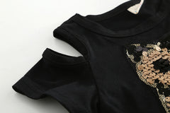 Sequins Owl Kids Girls T-Shirt Short Sleeve