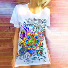 Female Retro Graffiti Flower Tops Tee Lady T Shirts