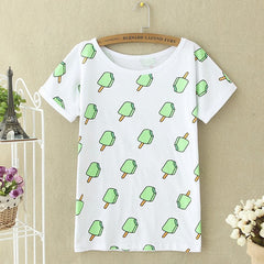 Loose Short Sleeve T-shirt Harajuku Style Fruit Printed