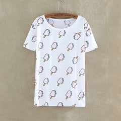 Loose Short Sleeve T-shirt Harajuku Style Fruit Printed