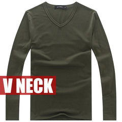 High-elastic Cotton T-shirts Men's Long Sleeve V-neck