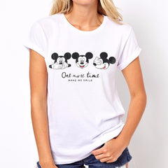 Female T shirts Carton Letter Print Top O-neck