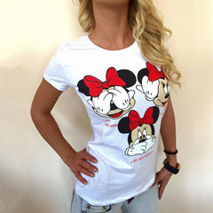 Female T shirts Carton Letter Print Top O-neck