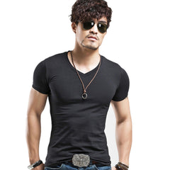 V-neck Short Sleeve T-shirt Men Fashion Trends Fitness Shirt