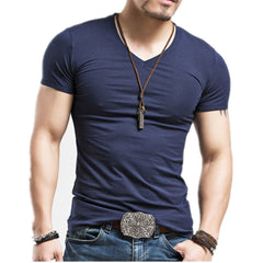 V-neck Short Sleeve T-shirt Men Fashion Trends Fitness Shirt