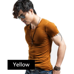 V-neck Short Sleeve T-shirt Men Fashion Trends Fitness Shirt