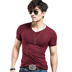 V-neck Short Sleeve T-shirt Men Fashion Trends Fitness Shirt