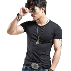 V-neck Short Sleeve T-shirt Men Fashion Trends Fitness Shirt