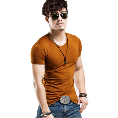 V-neck Short Sleeve T-shirt Men Fashion Trends Fitness Shirt